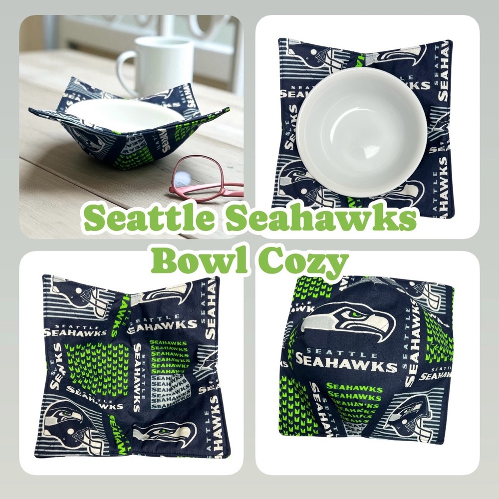 Seattle Seahawks Handcrafted Bowl Cozy Reversible NFL Bowl Holder Microwave Safe - Picture 2 of 12